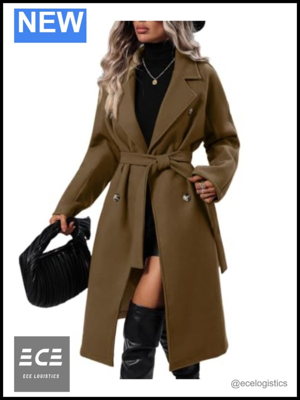 Wool Blend Pea Coat Long Trench Coat Double Breasted Notched Lapel